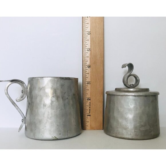 1940s Buenilum Hammered Aluminum Cream & Sugar Set & Serving Tray BW Metalwork - Picture 10 of 13
